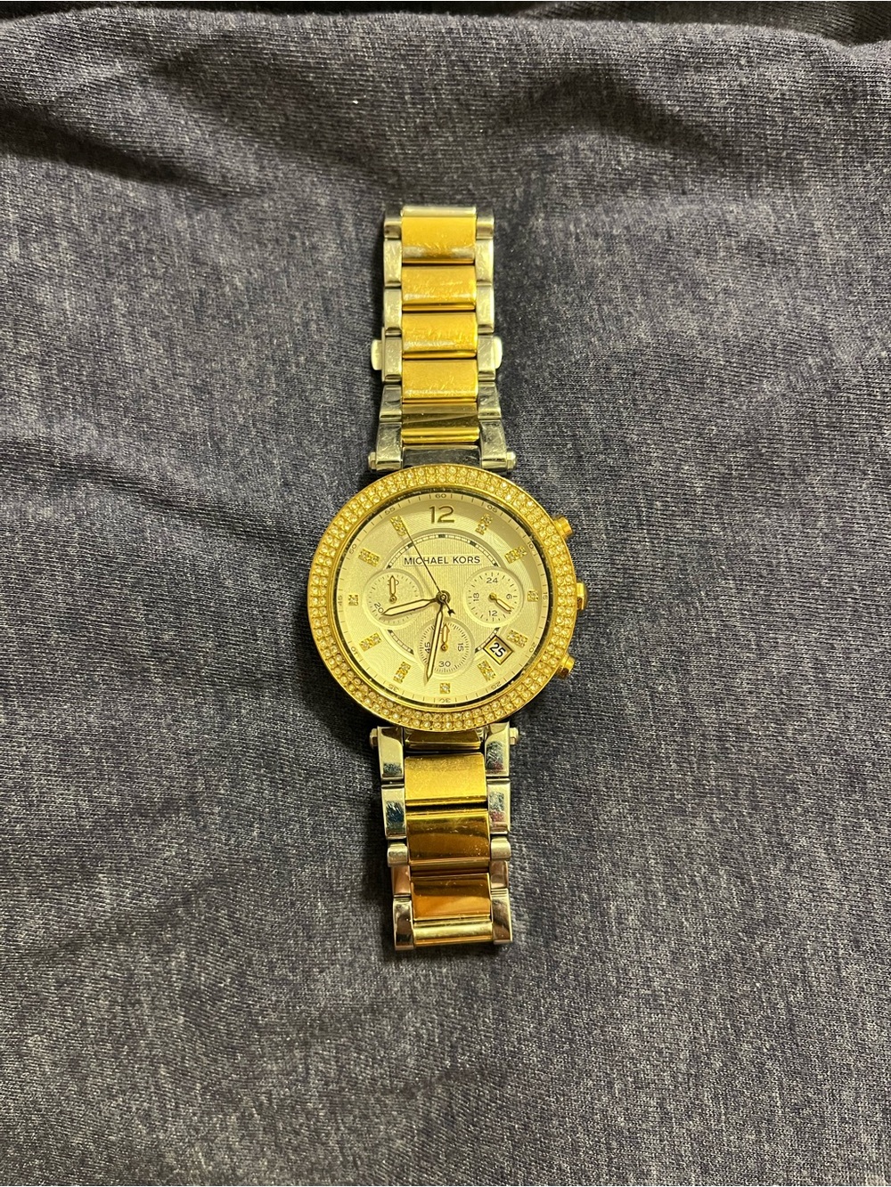 Michael Kors Gold Two-Tone Women's Crystal Bezel Chronograph Watch
